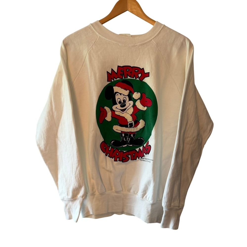 Vintage Mickey Mouse Merry Christmas Sweatshirt Mens XL White Disney 80s Retro